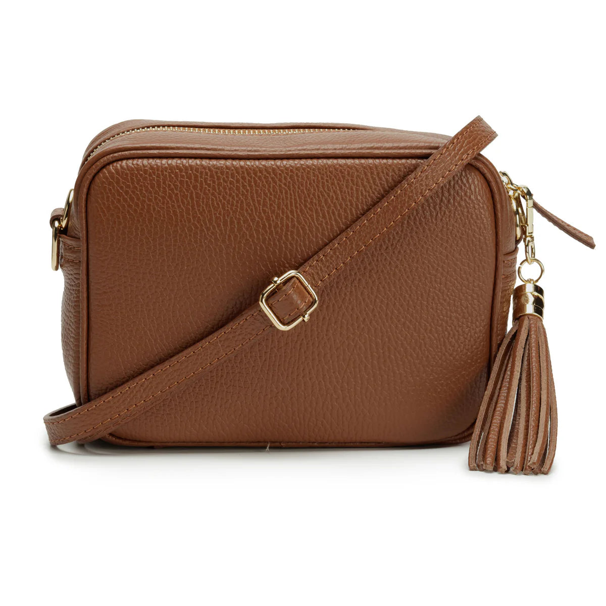 Elie Beaumont Cross Body Tassel Bag Dark Tan with two straps