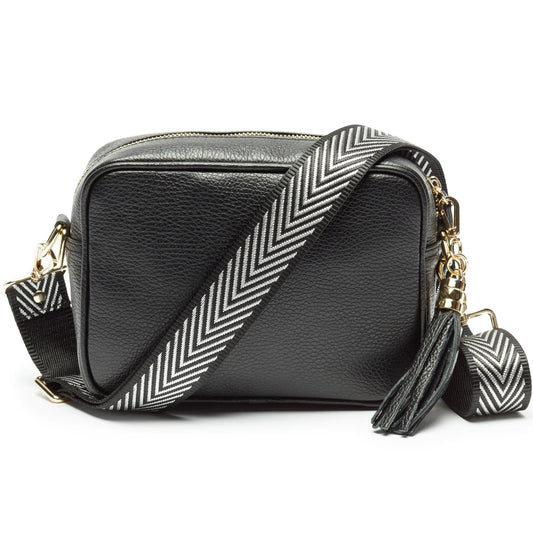 Elie Beaumont Cross Body Tassel Bag Black with two straps