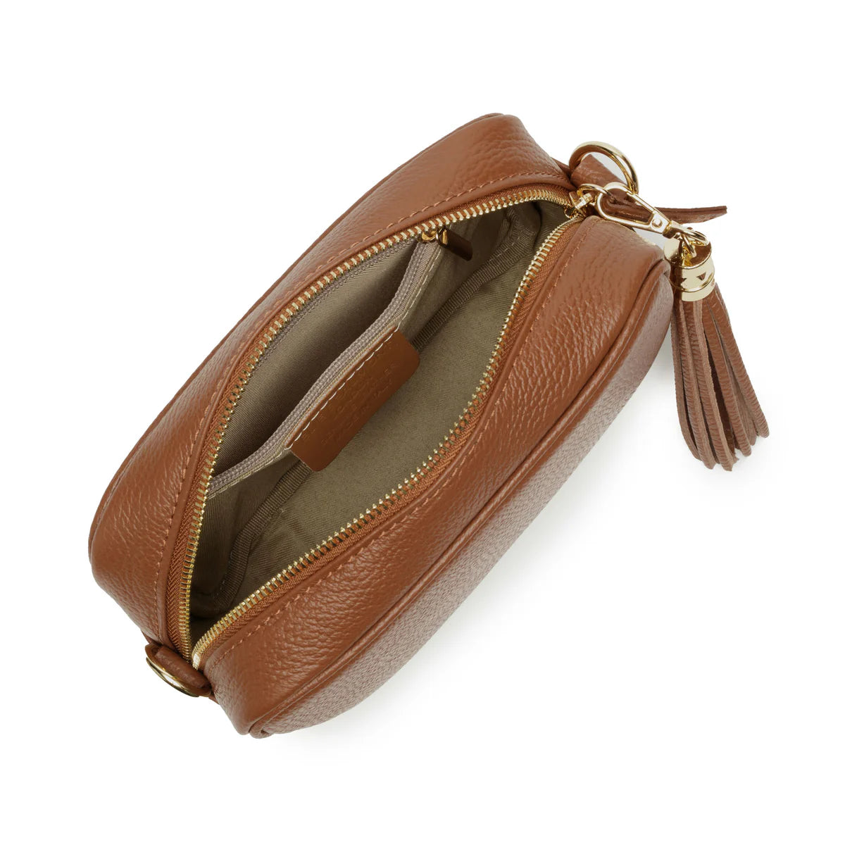 Elie Beaumont Cross Body Tassel Bag Dark Tan with two straps