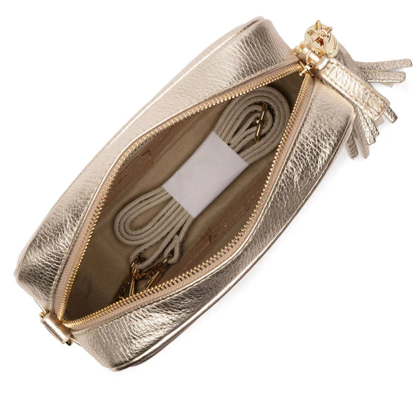 Elie Beaumont Cross Body Tassel Bag - Gold with two straps